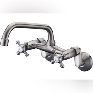 NWT Sumerain Kitchen Wall Faucet 2 Cross Handle Brushed Nickel!